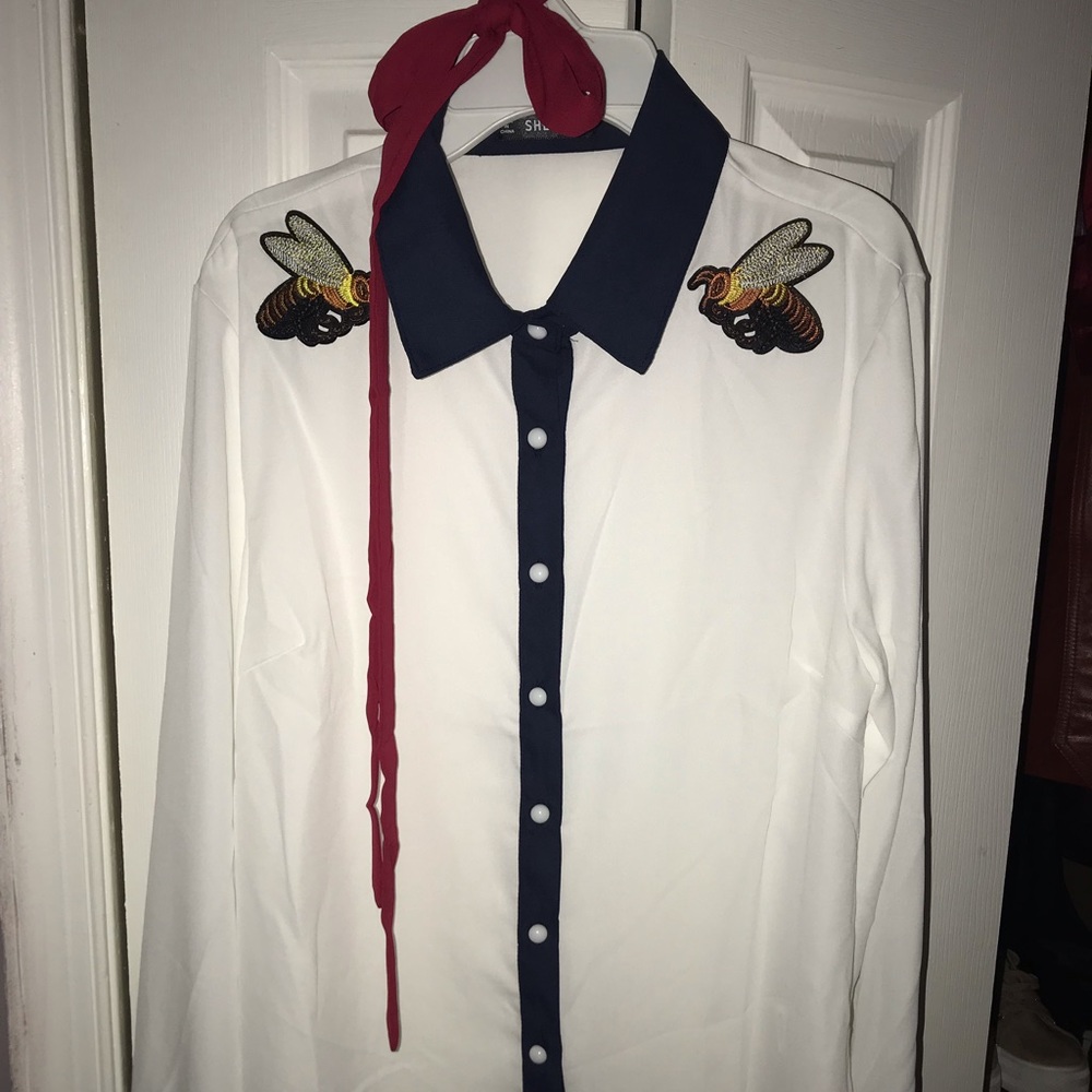 Classy White Blouse with Bee Embroidery